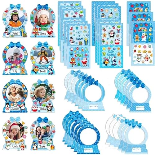 24 Sets DIY Paper Photo Frames-Snow Globe - Winter Bulletin Board Decorations DIY Photo Frames Fun Snow Globe Snowman Snowflake Crafts Winter Christmas Classroom Toddlers Holiday Party Activities