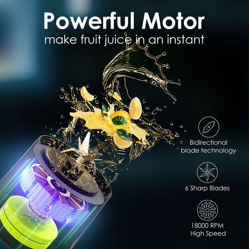 Wireless Personal Blender 24oz - Cordless 360W Smoothie Juicer - Carbon Black