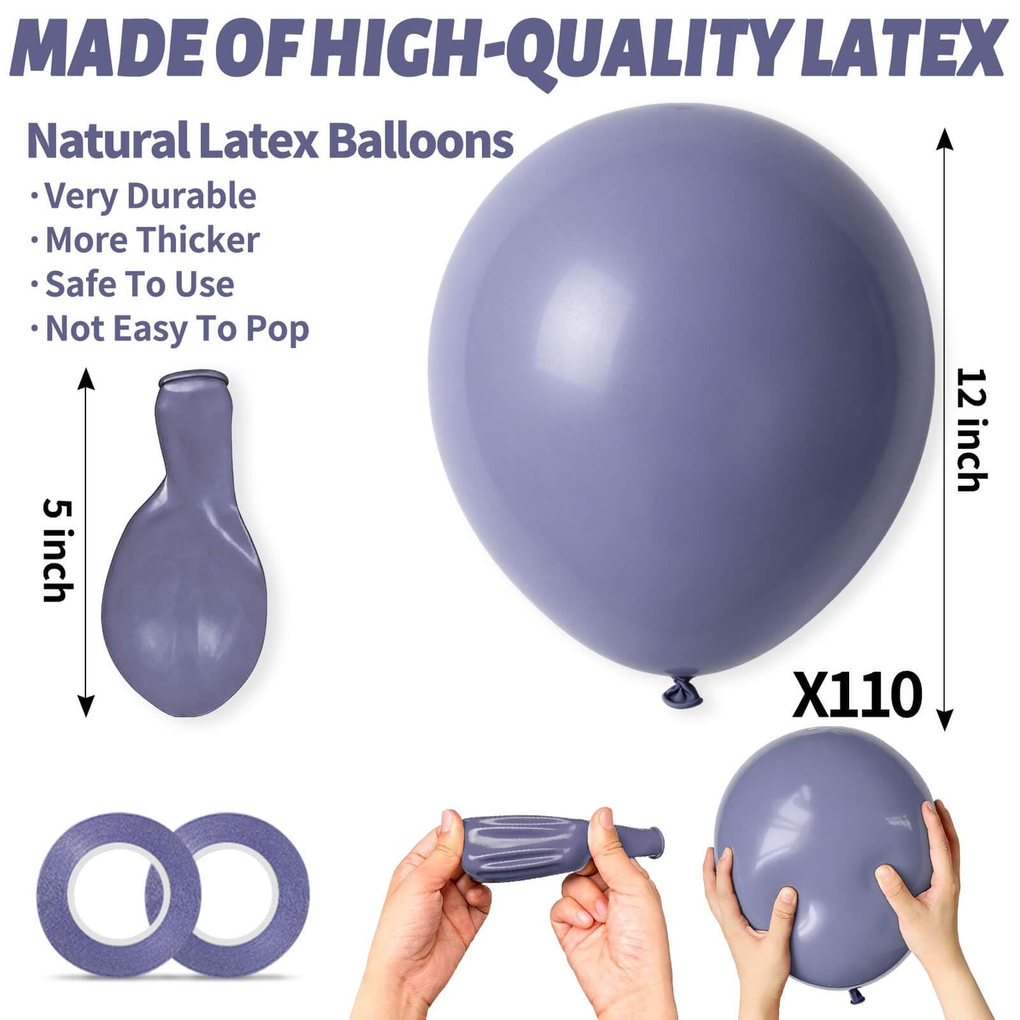110pcs Dusty Blue Balloon 12 Inch, Blue Latex Balloons for Birthday Party Baby Shower Wedding(with 2 Ribbons).