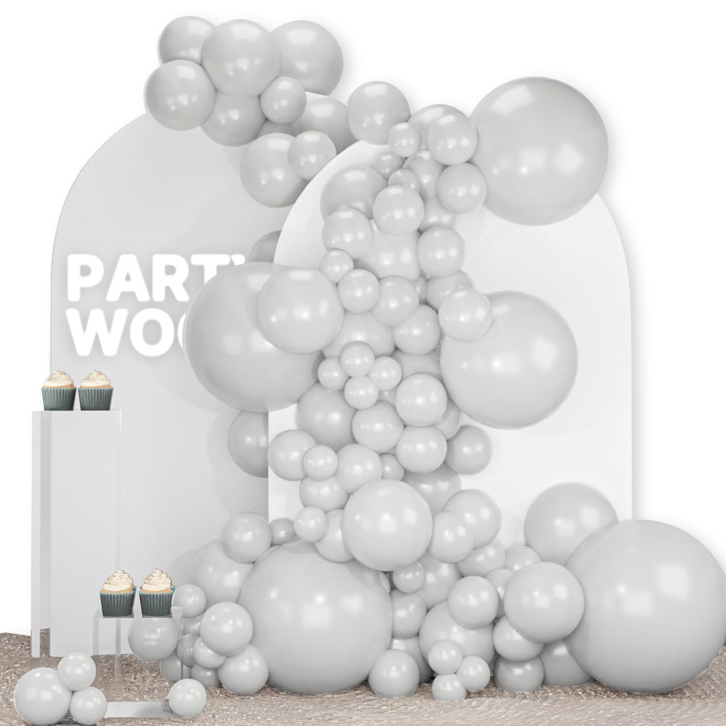 PartyWoo Grey Balloons 140pcs Different Sizes Pack of 18 12 10 5 Inch Light Pastel Pale Gray Latex Balloon Arch Kit Garland for Baby Shower Graduation Wedding Birthday Party Decorations Gray-Y76