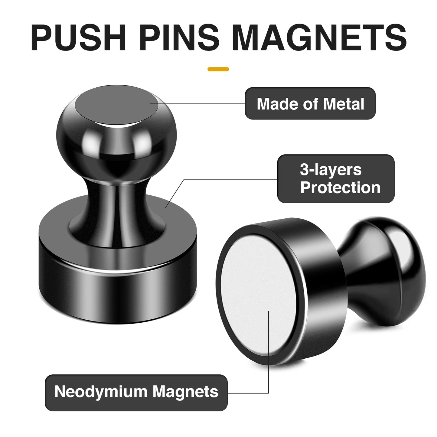 MIKEDE Fridge Magnets for Whiteboard, 15Pcs Strong Magnets for Whiteboard, Black Refrigerator Magnets Neodymium Push Pins for Office, Magnets, at School, Classroom, Kitchen
