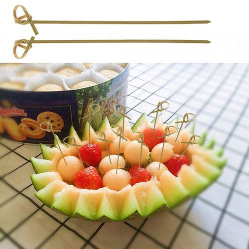 DC-BEAUTIFUL 200 Pack Natural Bamboo Knot Skewers, 6 Inch Bamboo Twisted End Cocktail Picks, Appetizer Picks for Party Snacks Club Sandwiches Finger Food Barbecue Must (6.0”)