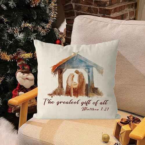 GAGEC Christian Christmas Pillow Covers Nativity Christmas Decorations Jesus is The Reason for The Season Xmas Throw Pillows Covers Home Sofa Living Room Decorative Cushion Case 18x18 Inch