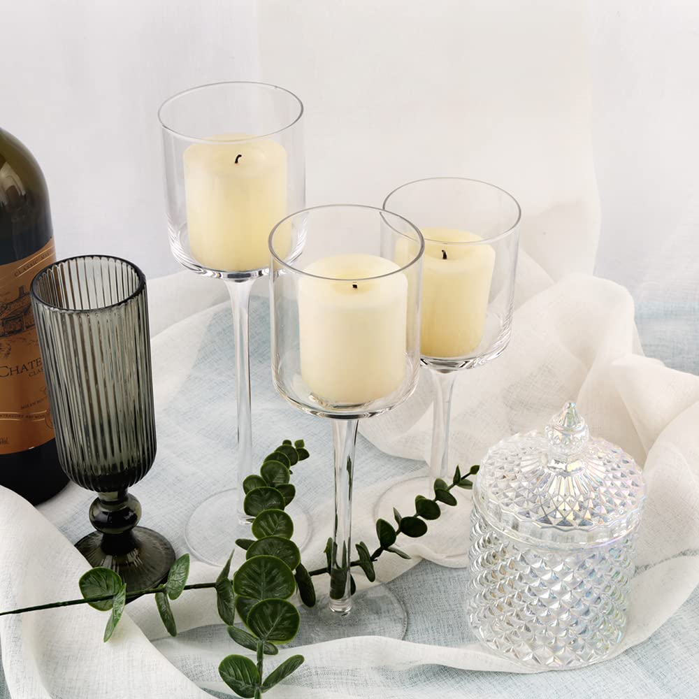 2 Sets (6 Pcs) Candlestick & Tealight Candle Holders Tall High Elegant Clear Glass Tealight Holder Suitable for Candles Under 6cm (2.36") in Diameter Fit Home Party Wedding Table Centerpiece Decor