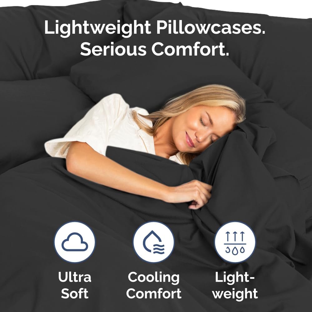 Skiennix Body Pillowcases Set of 4 | Soft 20x54 Long Pillow Covers for Side Sleepers - Cozy, Breathable, Machine Washable - Black