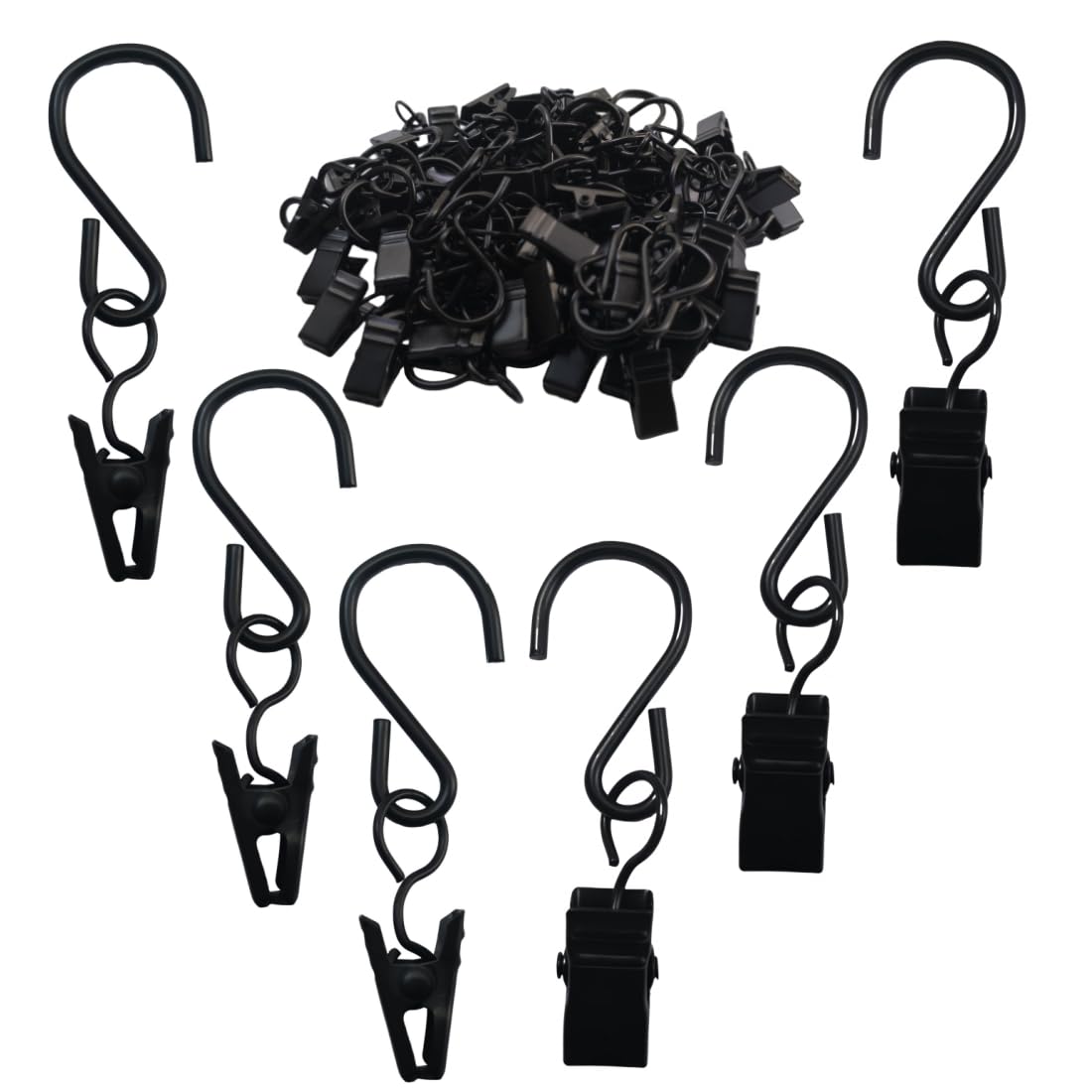 UPEYXDQR Stainless Steel S Hooks Curtain Clips，Hanging Party Lights Hangers Gutter Photo Camping Tents, Art Craft Display, Garden Courtyards Decoration, 2.4 Inch Long Black 40Pcs