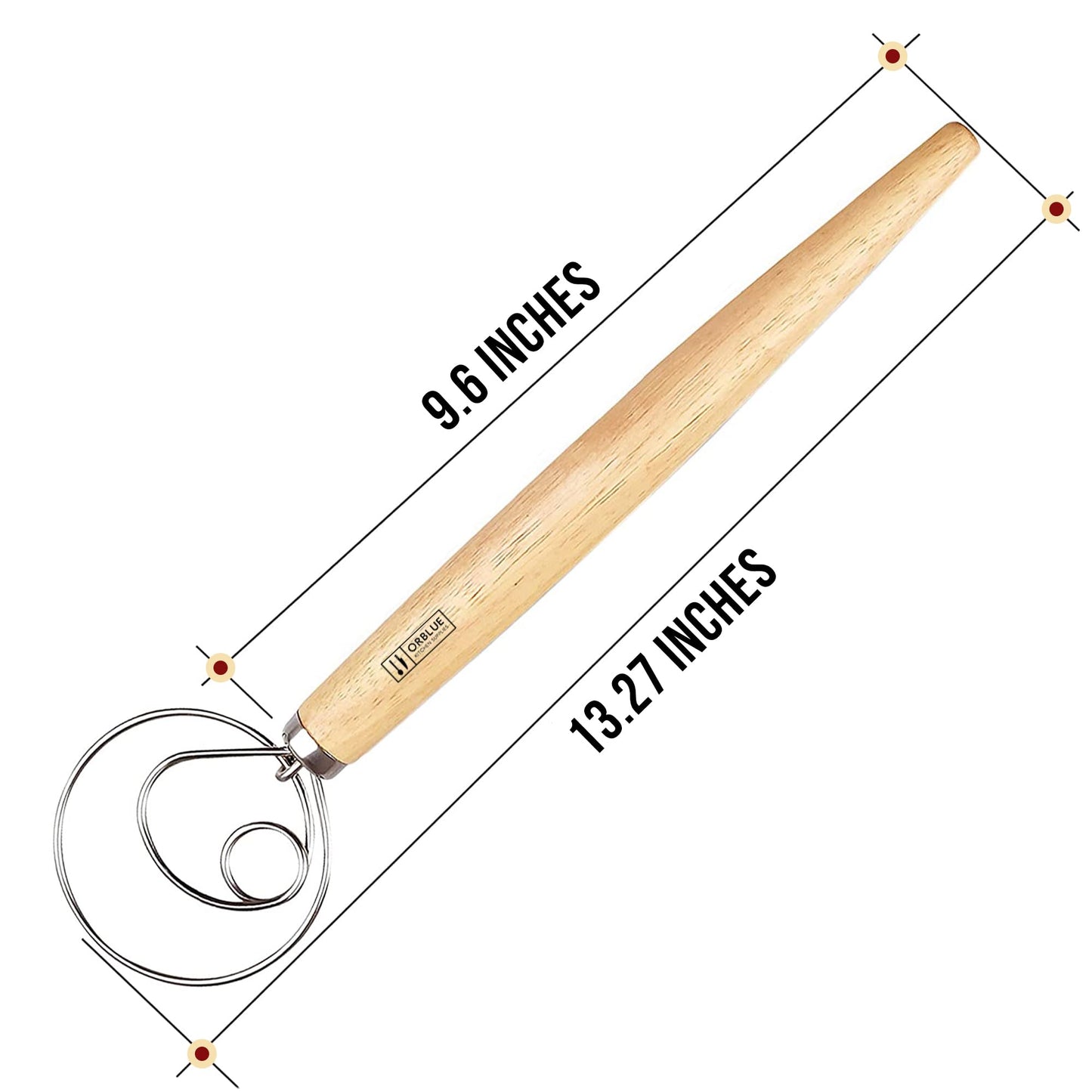 ORBLUE Premium Danish Dough Whisk - Dutch Whisk with Stainless Steel Ring - Danish Whisk for Bread, Pastry or Pizza Dough, 13-inch 1-PACK