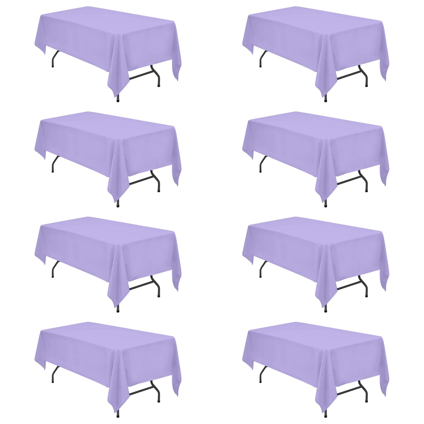 BRILLMAX 8 Pack Lavender Tablecloths 60 x 102 Inch for 6ft Rectangle Tables - 150 GSM Polyester Fabric, 15" Standard Drop, Water, Stain & Wrinkle Resistant Cloth Cover for Wedding Dining Buffet