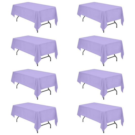 BRILLMAX 8 Pack Lavender Tablecloths 60 x 102 Inch for 6ft Rectangle Tables - 150 GSM Polyester Fabric, 15" Standard Drop, Water, Stain & Wrinkle Resistant Cloth Cover for Wedding Dining Buffet