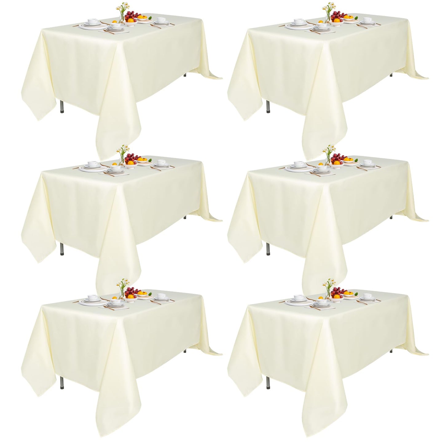 6 Pack 70x120-In Rect Light Beige Tablecloths-Reusable Polyester Table Covers – Protect from Spills (Not Waterproof) – for Weddings, Banquets, Parties – Ships Folded, Wrinkles Likely, Steam Before Use