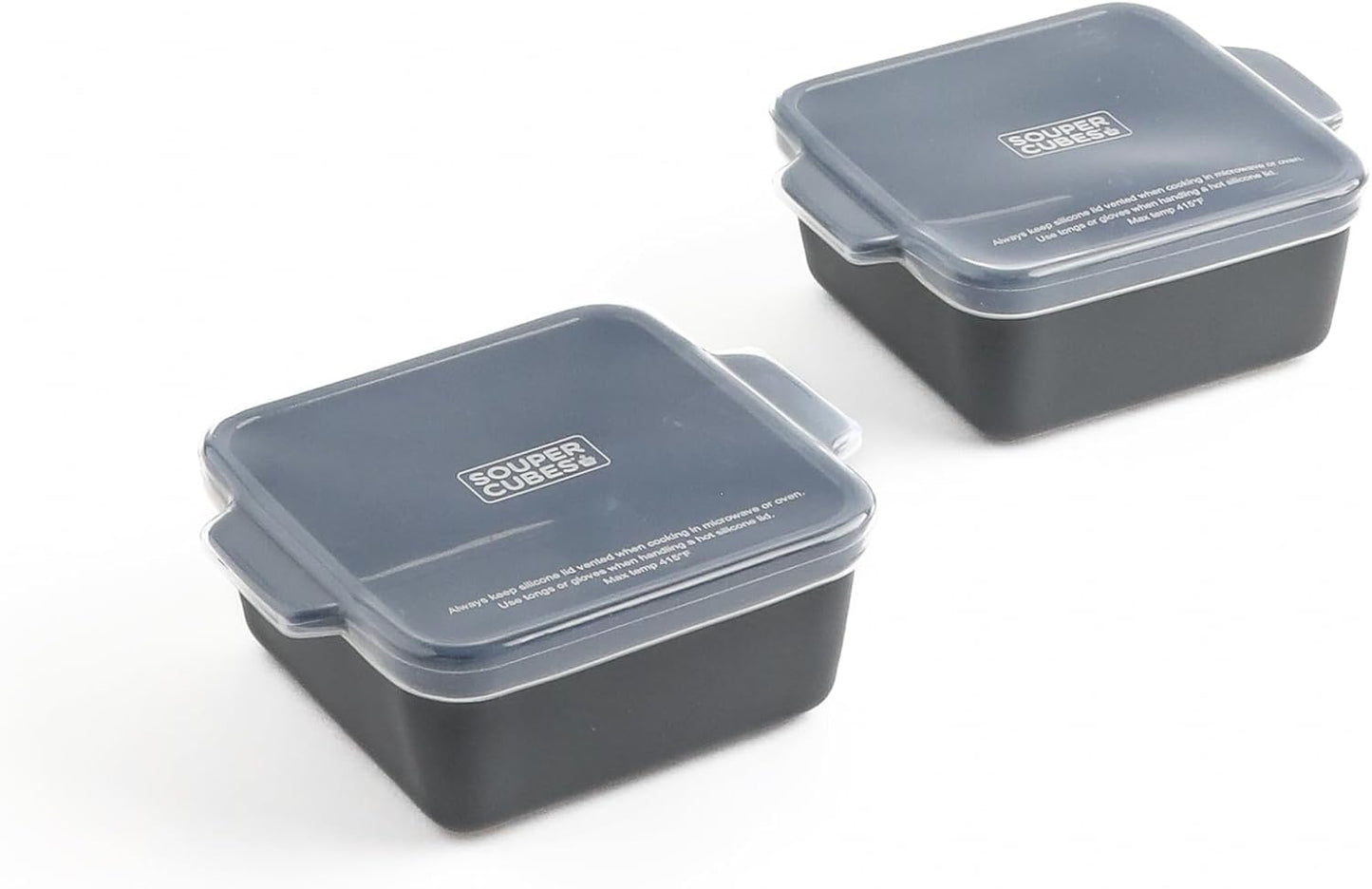 Souper Cubes Stoneware | Premium 5" x 5" Mini Baking Dishes with Silicone Covers - Set of 2 in Charcoal
