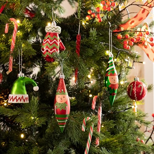 Valery Madelyn Elf Red Green Christmas Ball Ornaments Set - 40pcs Holiday Tree Decorations