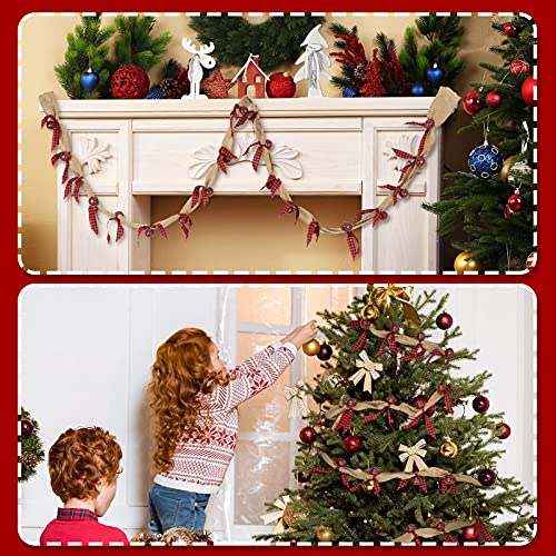 Tatuo Black and Red Rustic Burlap Garland with Bells, 9ft Christmas Decor