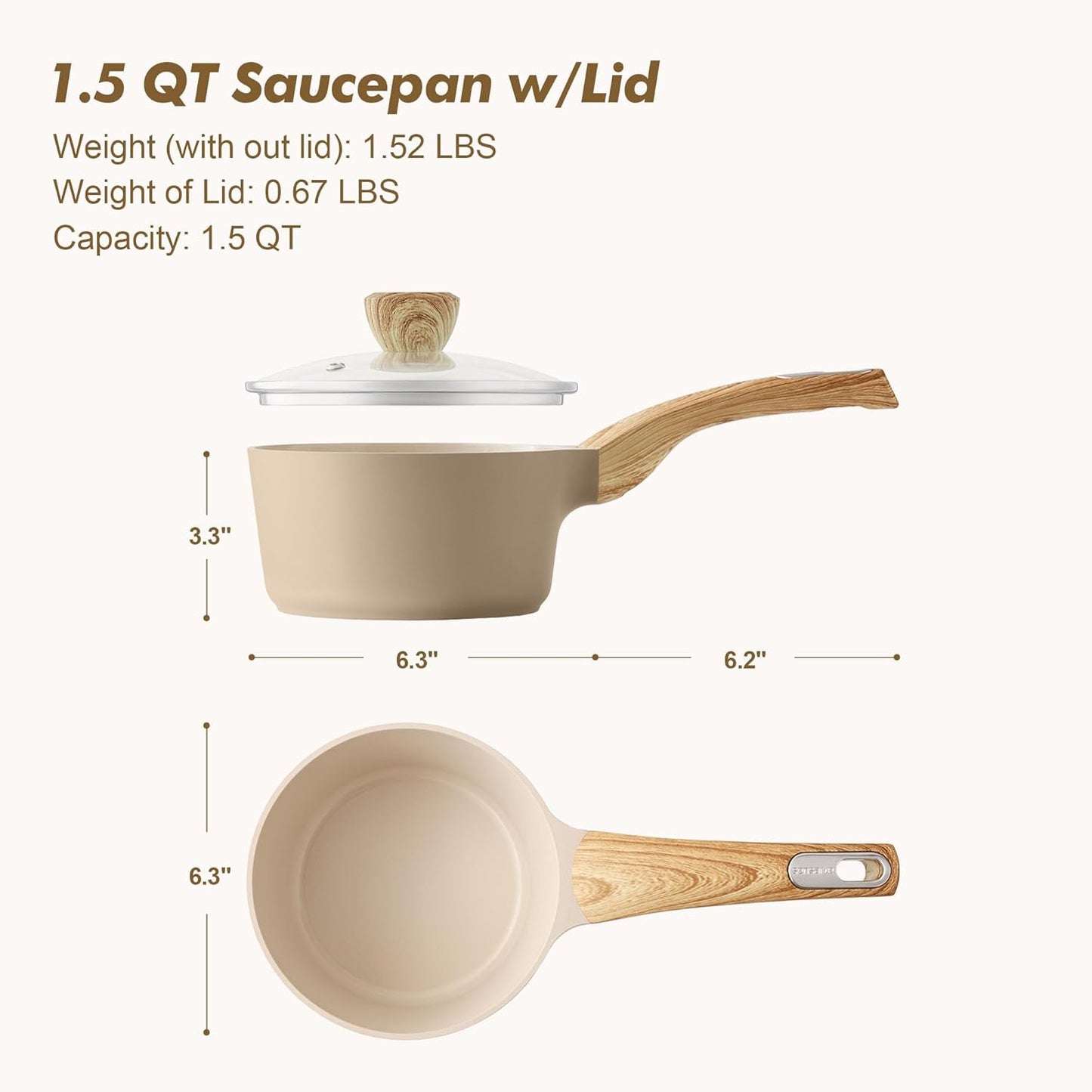 SENSARTE Nonstick Ceramic Saucepan - 1.5 Quart Cooking Pot with Lid & Stay-Cool Handle | PFOA Free