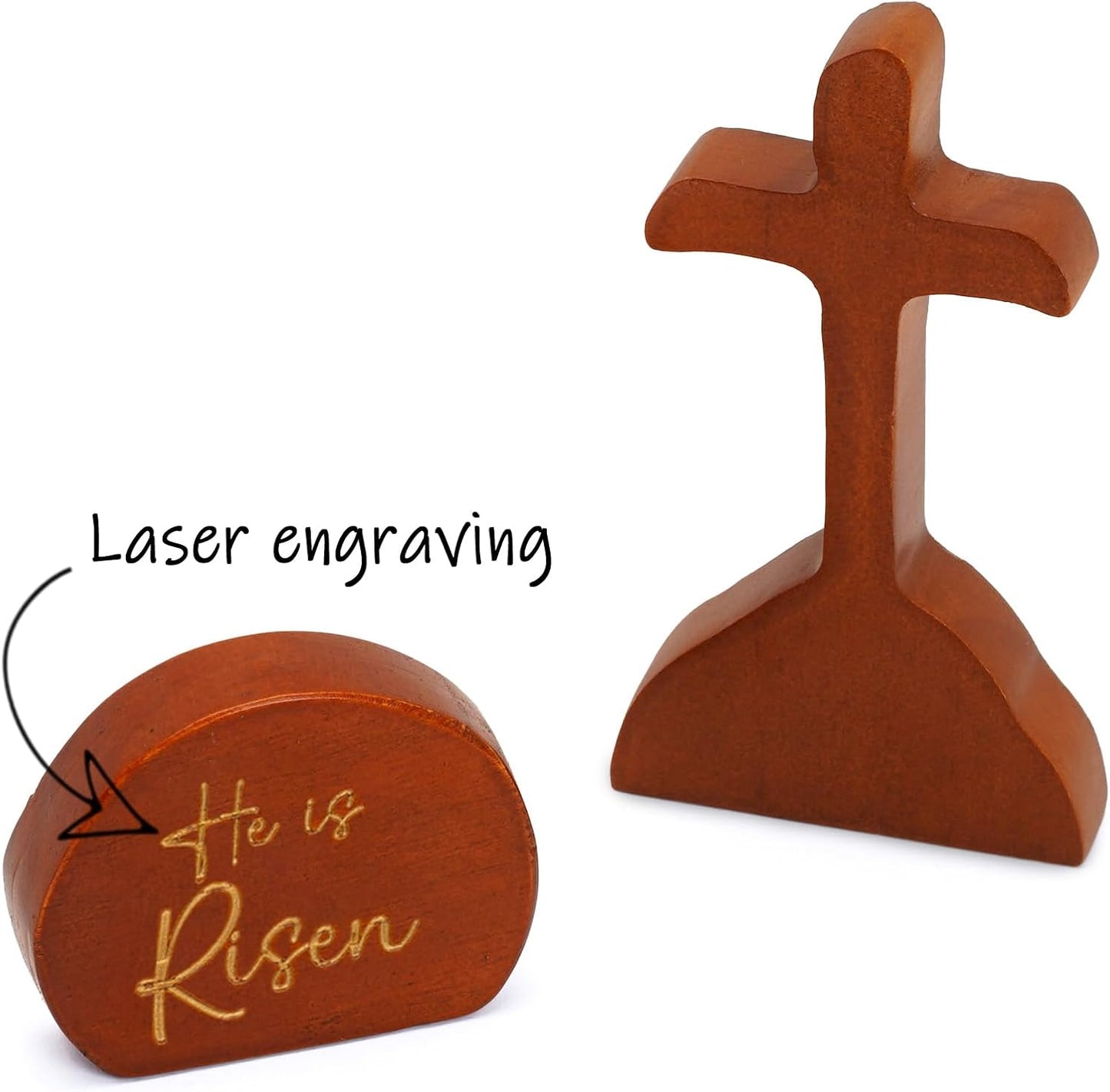 Natural Wood Easter Decor - He Is Risen Empty Tomb Scene | Christian Spring Decorations for Home & Church