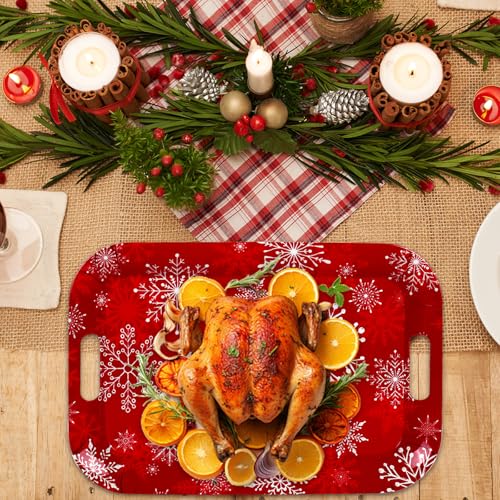 Christmas Serving Trays Set of 3 Red Snowflake Melamine Platters for Holiday Party
