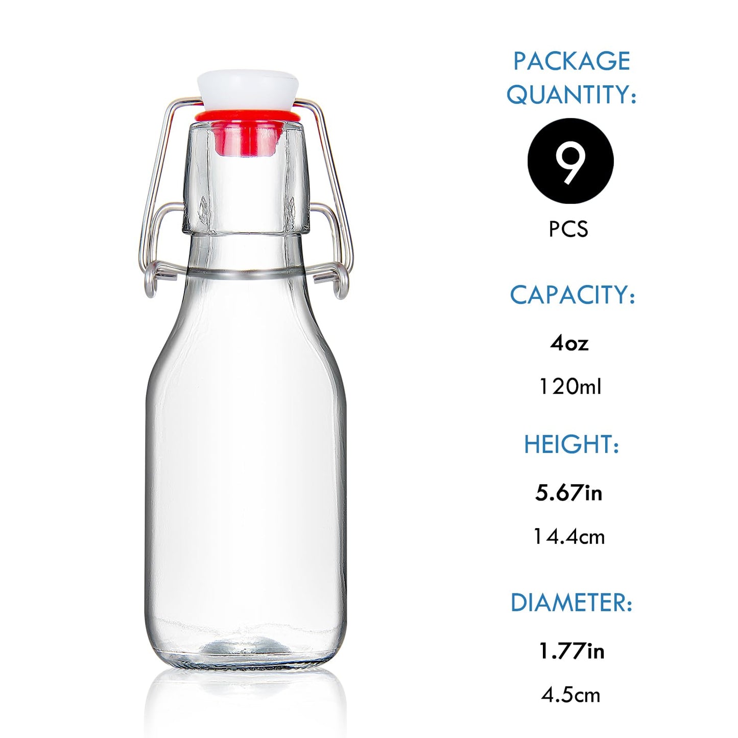 YEBODA 9 Pack 4oz Swing Top Glass Bottles,Small Flip Top Glass bottles with airtight Caps for Home Brewing,Kombucha,2nd Fermentation,Kefir,Beverages,Soda,Oils,Vinegar,Limoncello,Vanilla extract