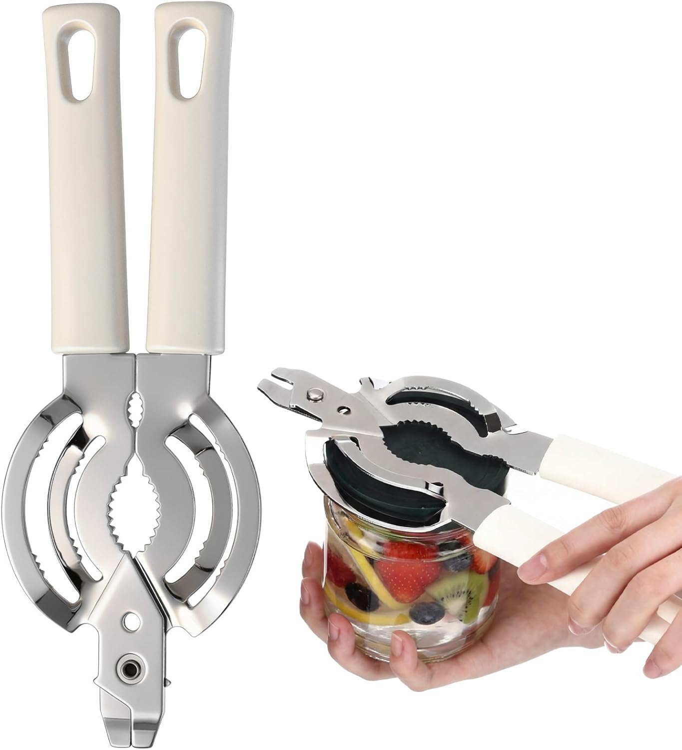 Universal Can & Jar Opener - Effortless Grip Bottle Opener for Seniors | Easy Twist Design, White
