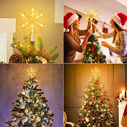 Brizled Clear Snowflake Christmas Tree Topper 9.5 inch with 10 Warm Lights