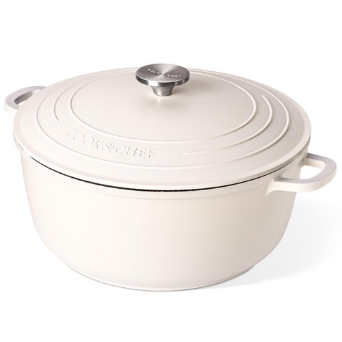 Dutch Oven Pot with Lid – Non Stick Dutch Oven for Bread Baking – Cast Aluminum Cooking Pot – Oven Safe Stock Pot – 6.8-Quart, 11 Inch, Cream – by Nuovva