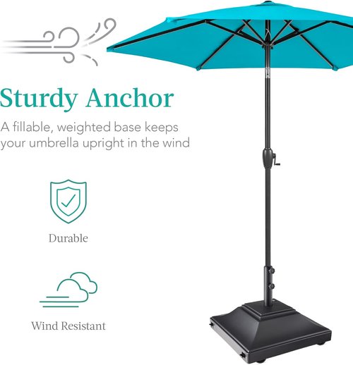 Best Choice Products Fillable Mobile Umbrella Base - Heavy Duty Square Stand with 4 Wheels, 120lb Capacity - Black