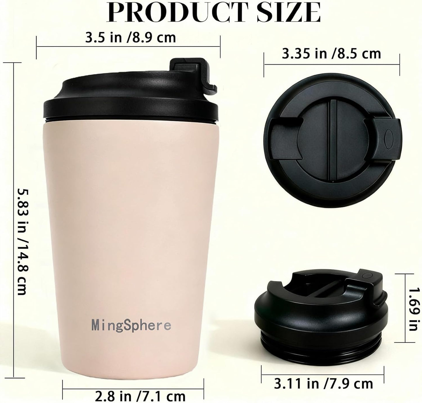 Skiennix Double-Wall Vacuum Insulated 12oz Coffee Tumbler - Reusable Stainless Steel Travel Mug | BPA-Free, Leakproof, Warm Light Tan
