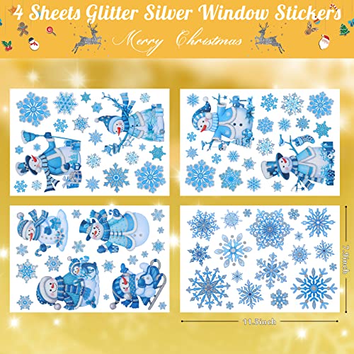 Christmas Window Clings Snowman & Snowflake Decals 4 Sheets Indoor Decor