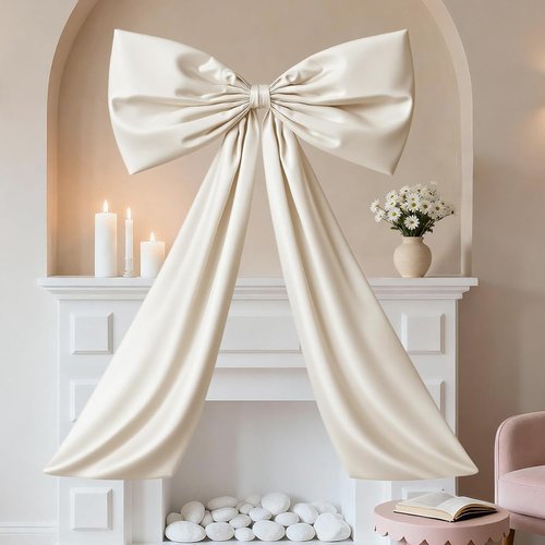 Beige Large Bow Decor | Coquette Giant Ribbon Tie for Birthday Party & Wedding Backdrop (24 x 36 Inches)