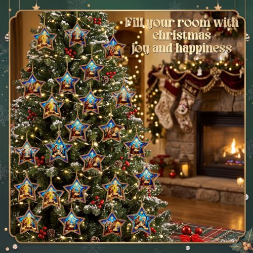 Halloscume 24 Pcs Christmas Nativity Scene Ornaments Star Shape - Religious Holiday Decorations