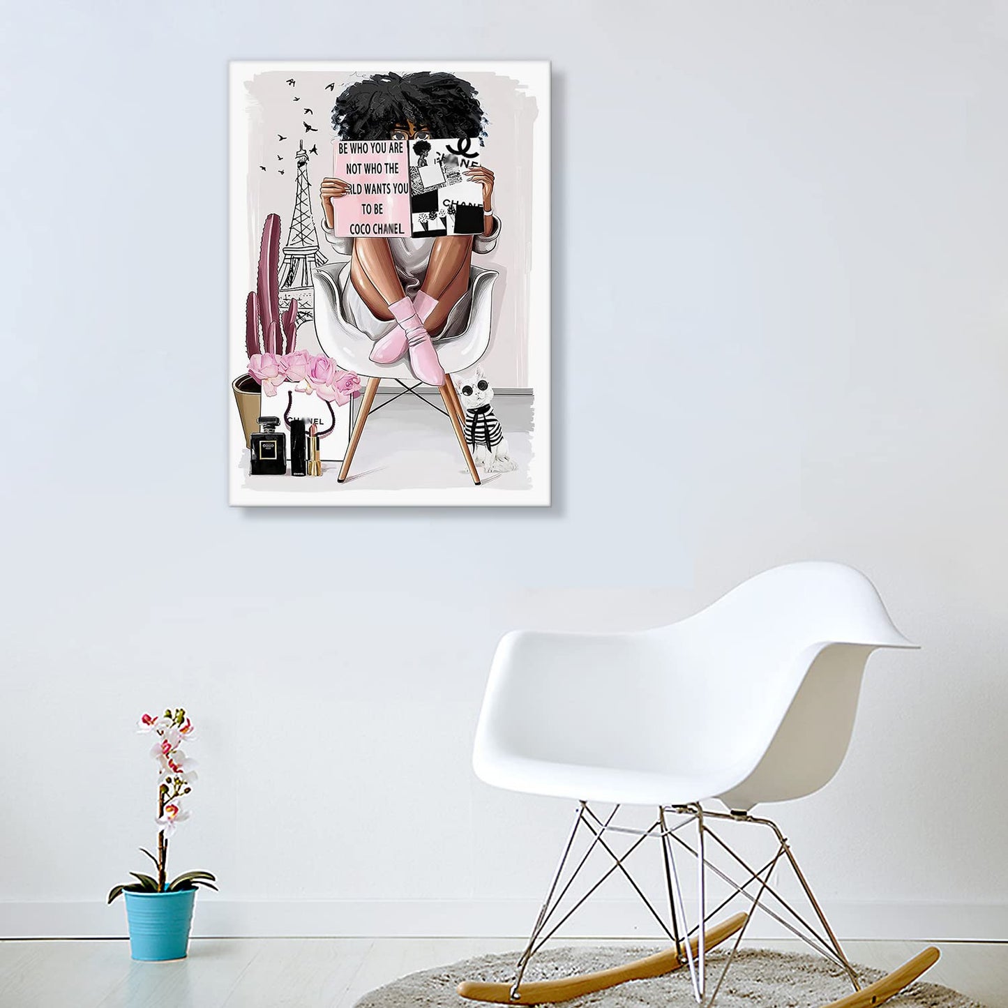 Girls Room Wall Art Girl Reading Fashion Picture Print on Canvas Bathroom Wall Decor Modern Female Room Artwork Wall Decorations for Teen Girls Woman Bedroom Ready to Hang(BE WHO YOU ARE)