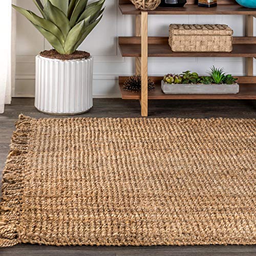 Natural Jute Fringe Indoor Area Rug 4x6 - Bohemian Rustic Reversible
