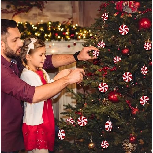 50pcs Peppermint Christmas Ornaments Christmas Candy Cane Fake Peppermints Plastic Peppermint Candy for Crafts Christmas Tree Peppermint Ornaments for Peppermint Decor Peppermint Candy Decorations