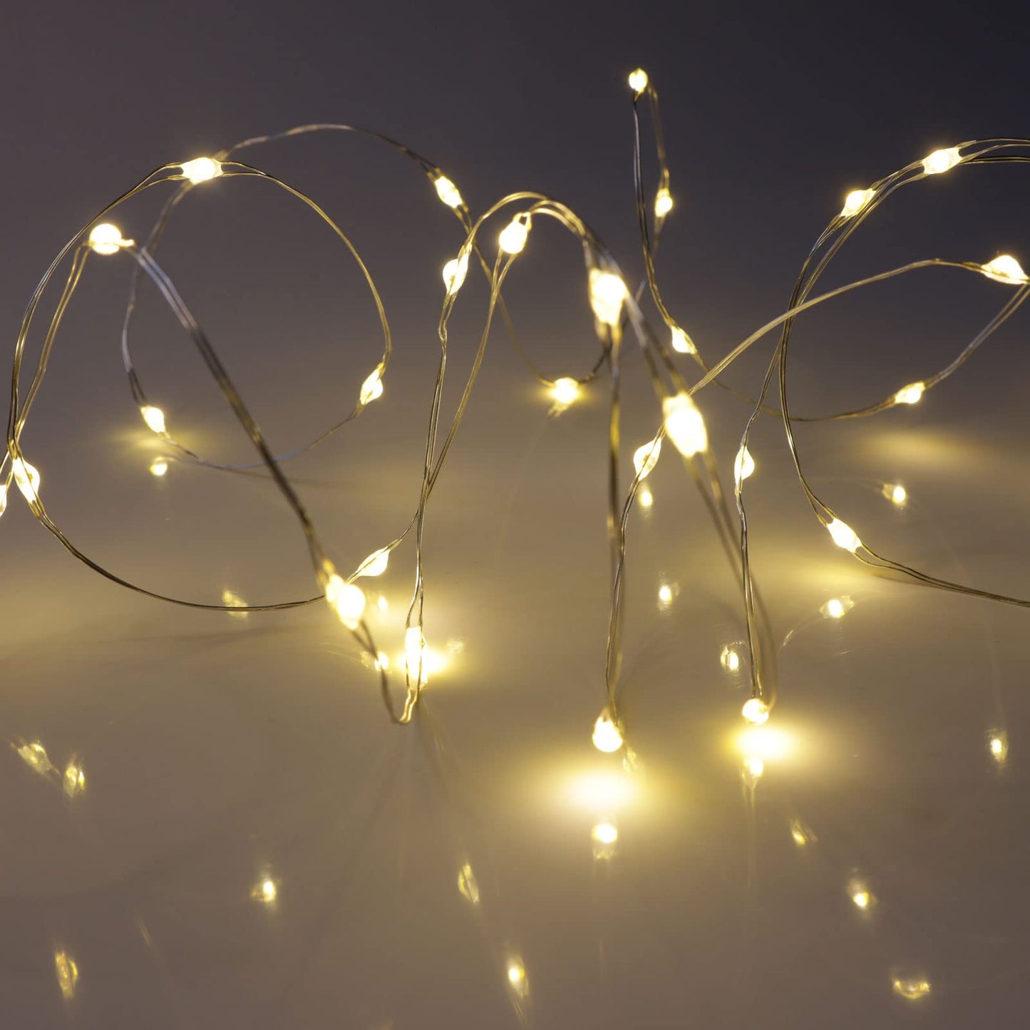 QBIS Warm White Fairy Lights Battery Operated With Timer Mode, 40 Micro LED for Mason Jars, 6.5ft Silver Wire Indoor Use