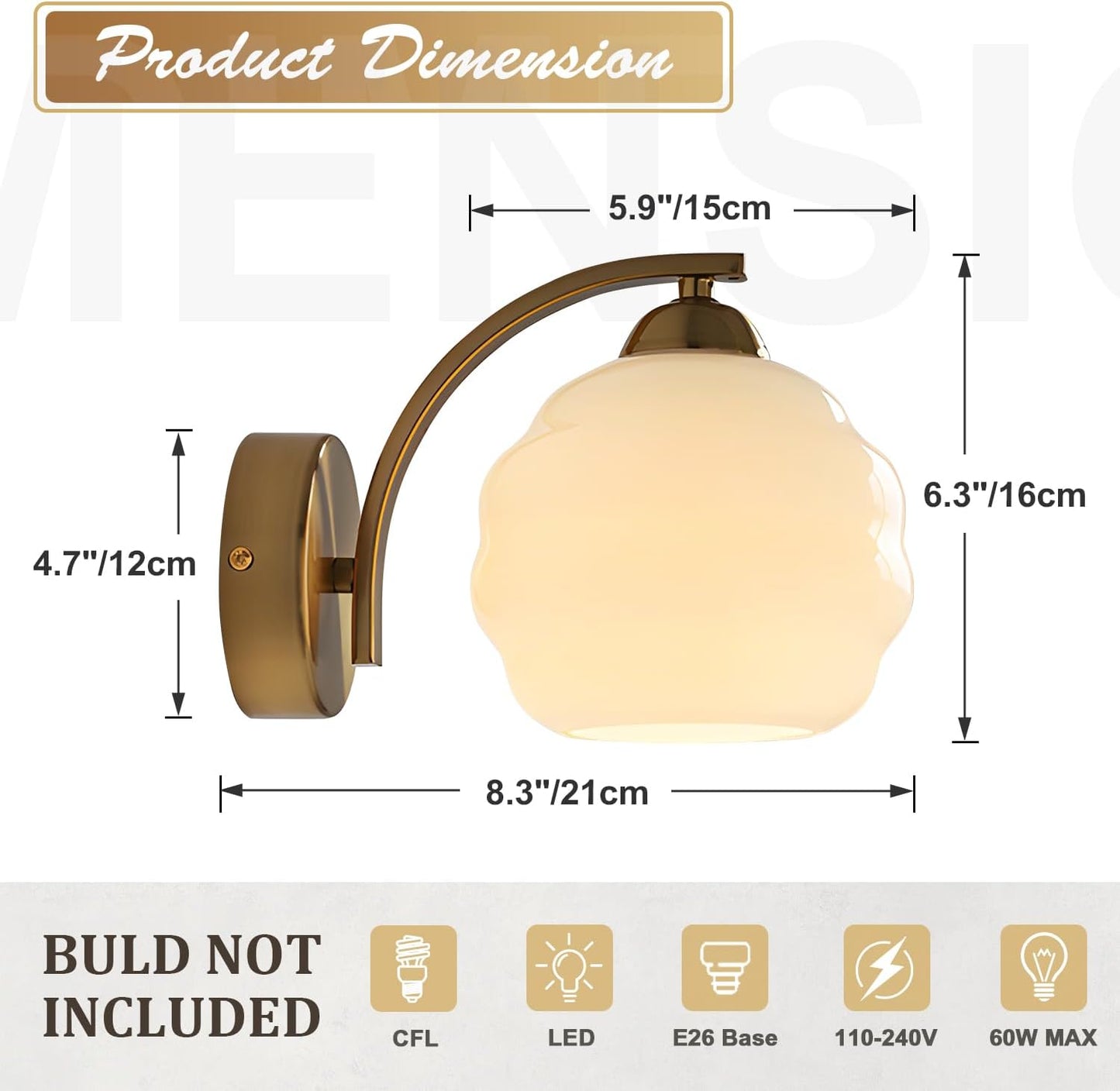 Gold Wall Sconce 1-Light Modern Wall Lighting Fixture Farmhouse Vanity Sconces Lights with Milk White Glass Shade Indoor Wall Sconce Lamp Wall Mount Light Fixture for Bedroom MWL02-1A
