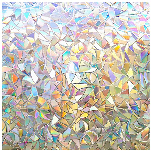 Rabbitgoo Rainbow Window Privacy Film - Clear Stained Glass Cling 29.5x78.7 Inches