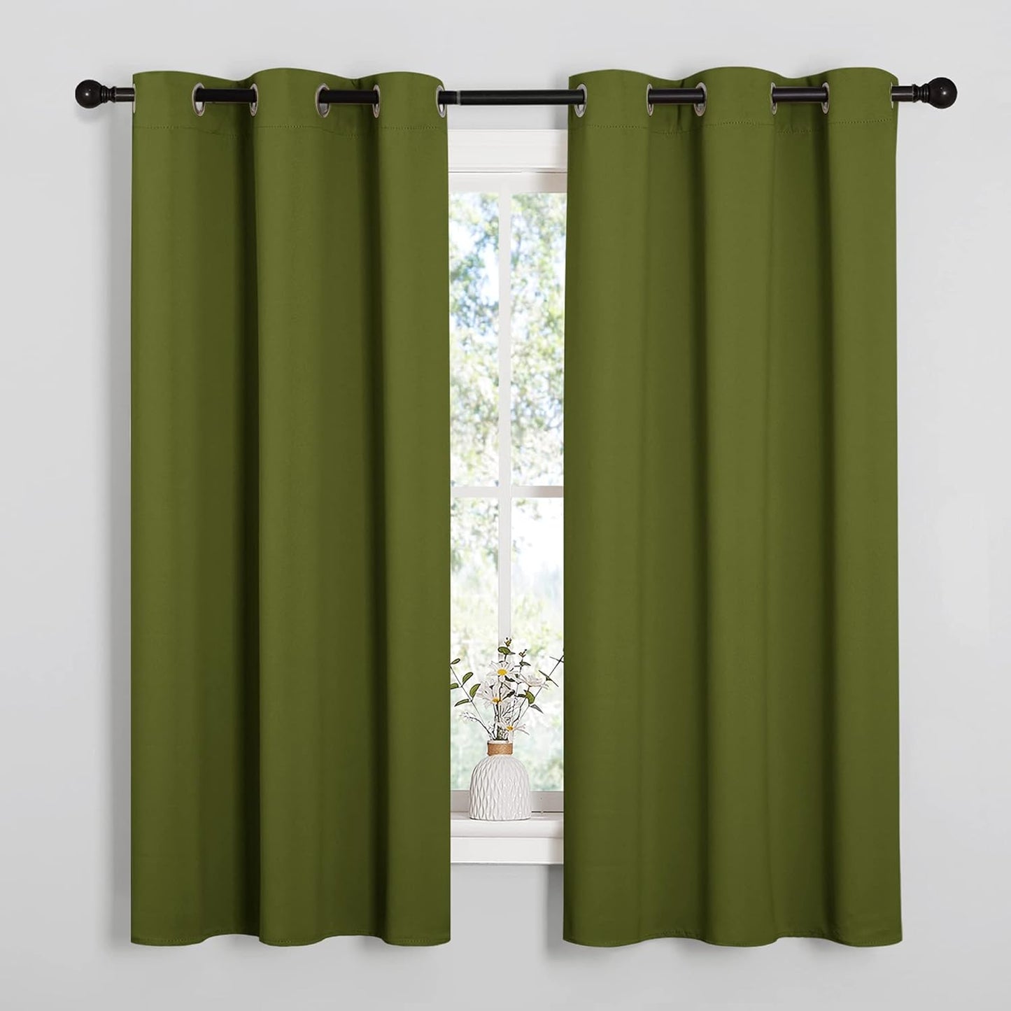 NICETOWN Olive Green Blackout Curtains - Thermal Insulated Drapes for Small Windows | 40" Length, 29" Wide, 2 Panels