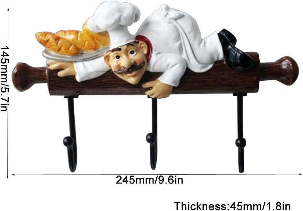 Fat Chef Figurine Wall Hooks - Cute Kitchen & Bakery Decor for Oven Gloves & Aprons