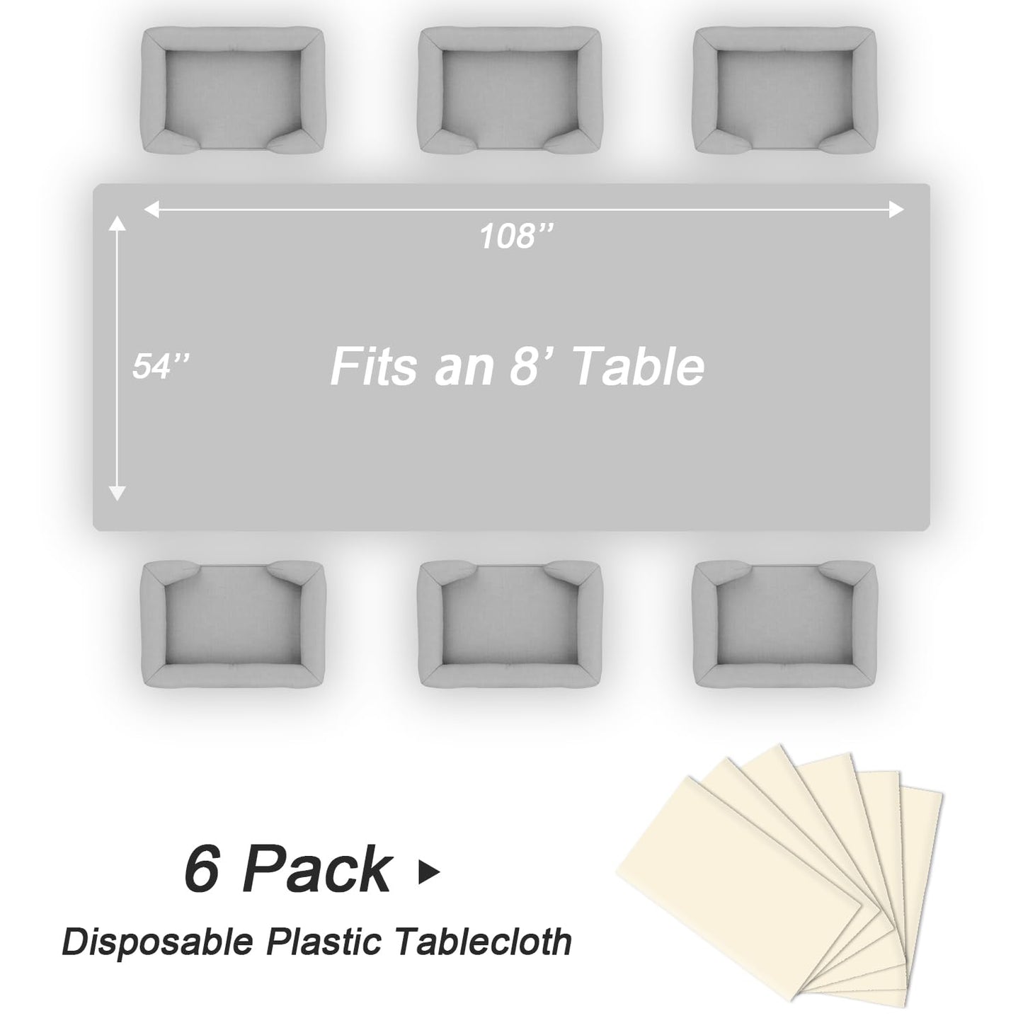 QIKSION Ivory Plastic Table Cloth Disposable 6 Pack, 54 x 108 Inch Beige Tablecloths for Party, Baby Shower, Harvest, Fall, Thanksgiving Decorations, Cream Rectangle Table Cover