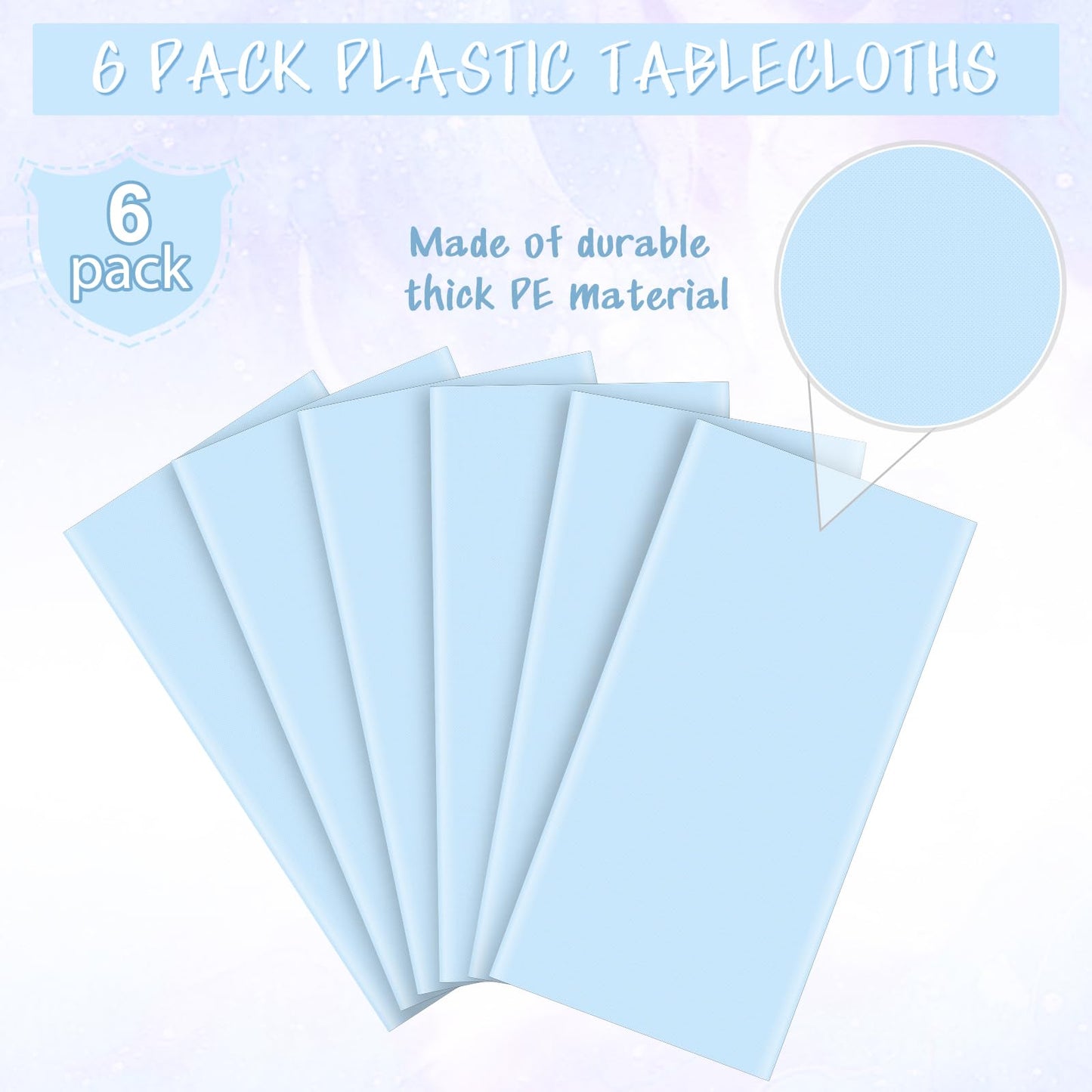YIDAKO 6Pcs Light Blue Tablecloths,Disposable Plastic Tablecloth,Waterproof Baby Blue Rectangle Table Cover for Graduation Birthdays Weddings Anniversary Party Decorations,54 x 108 Inch