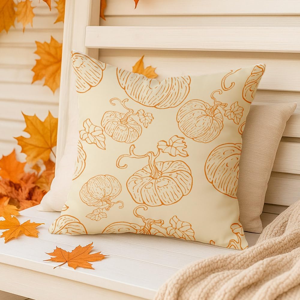 Regine Switzerland Fall Pumpkin Pillow Covers - 18x18 Burnt Orange Farmhouse Decor for Halloween & Thanksgiving