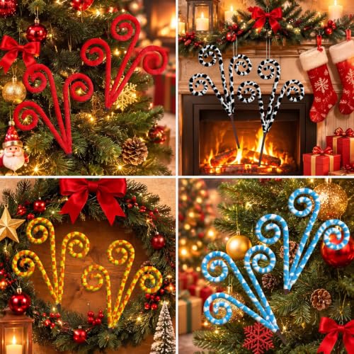 Teyva Daily Cartoon Toy Christmas Tree Candy Cane Picks Set - 12 Decorative Holiday Tree Ornaments