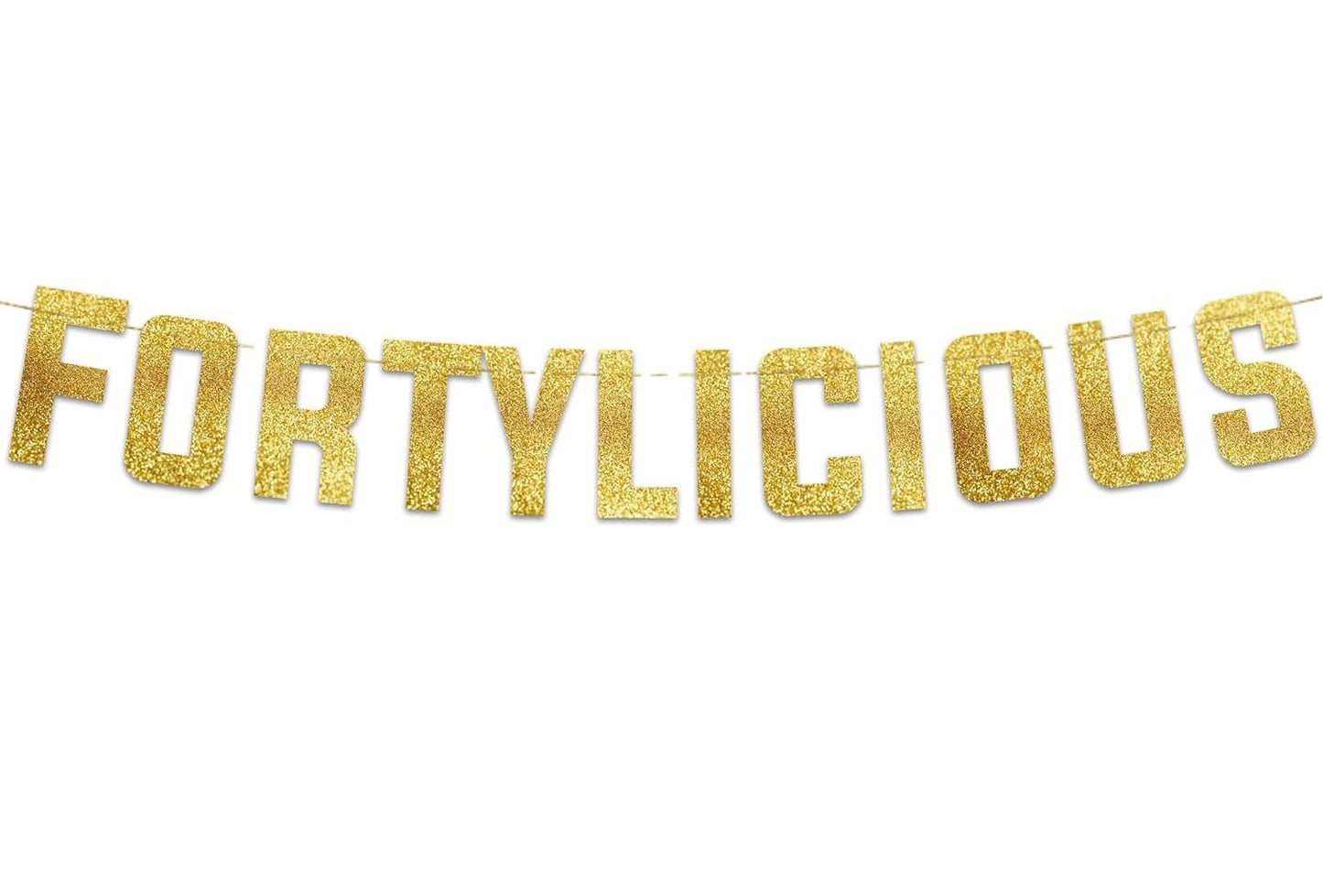 Pre-Strung Fortylicious Gold Glitter Banner - Funny 40th Birthday and Anniversary Decorations for Men and Women - Party Supplies and Gifts