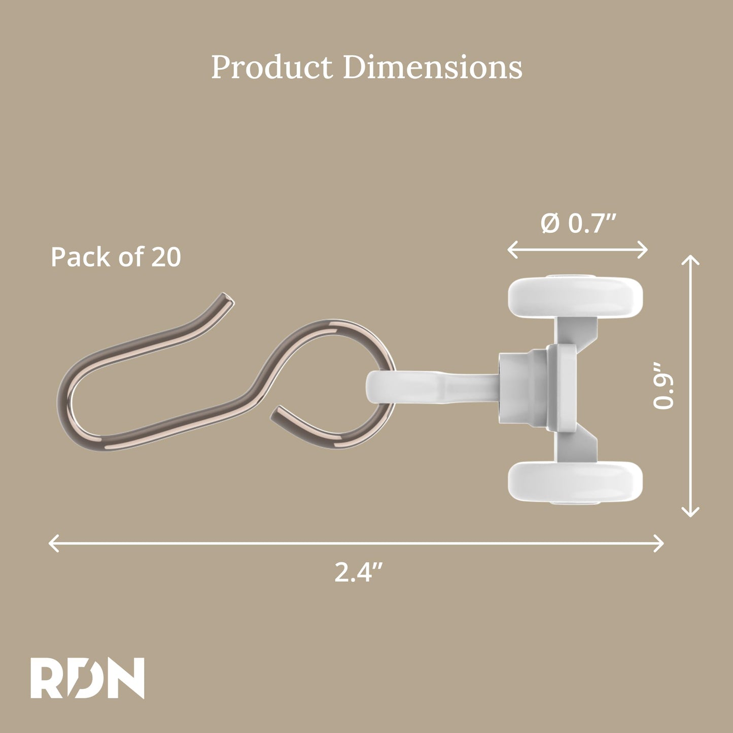 Room/Dividers/Now Curtain Track Hooks 20 Pack - Durable Ceiling Track Roller Hooks for Curtains - Smooth Glider Curtain Tracks Rollers for Dividers or Closet Use - White Plastic and Steel Construction