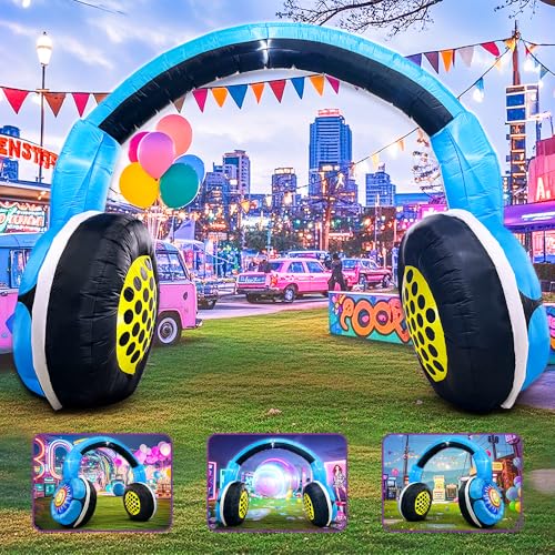 KOOY Inflatable Headphones Archway for 80s 90s Party Decoration, LED Lights, Hip Hop & Retro Theme