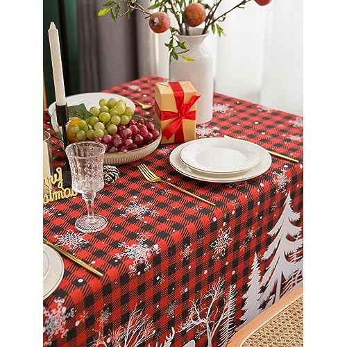 EHouseHome Indoor Outdoor Tablecloth Water Resistant Spill Proof Fabric Table Cover 60x102Inch Rectangle,Christmas Deer