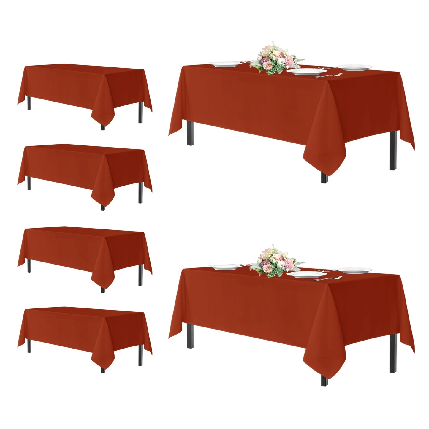 sancua Thanksgiving Tablecloths for 6 Foot Rectangle Tables, 6 Pack Burnt Orange - Washable Polyester Fabric Fall Table Cloth for Holiday Party, Birthday, Banquet Reception, 54x108 Inch Rust