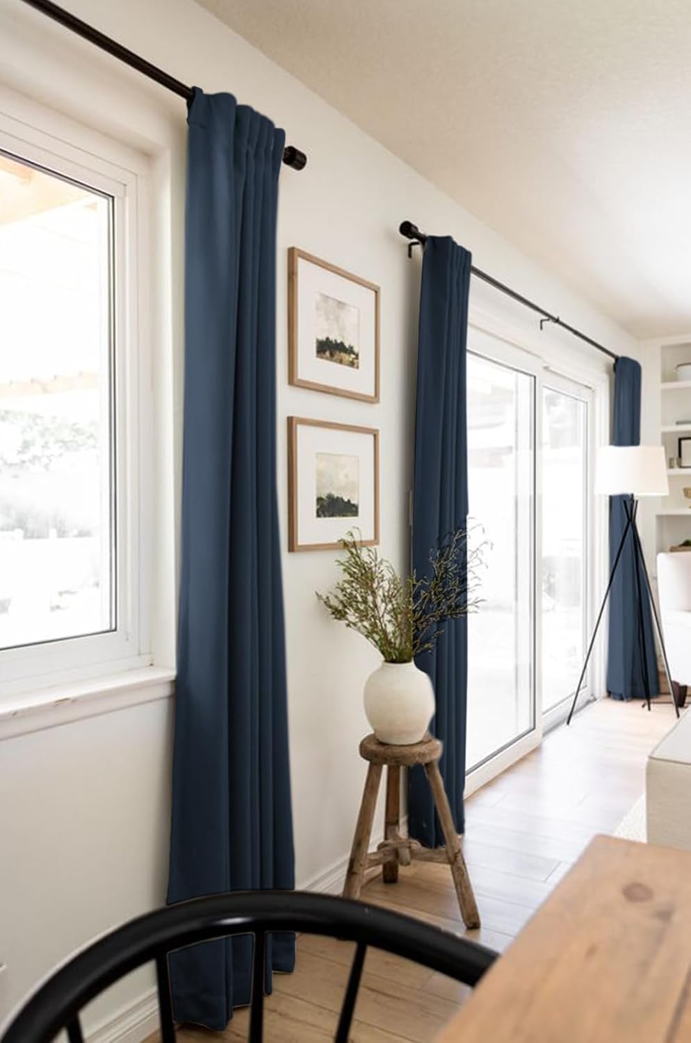 Skiennix 100% Blackout Linen Curtains - Thermal Insulated Drapes, Navy, 50" W x 84" L, 2 Panels Set