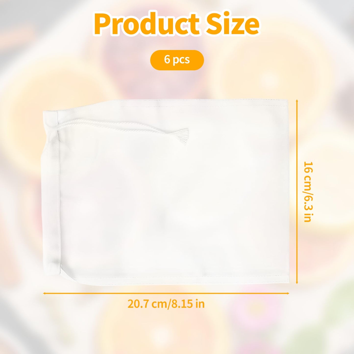 6 Pcs White Nylon Straining Bag - Fine Mesh Nylon Filter Bags, Homebrew Beer Wine Cider Dry Hop Beers Brewing Filters, Reusable Drawstring Brew Bags for Hops, Grains & Fruit (6" x 8")