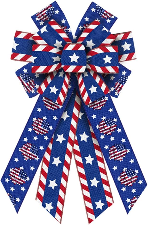 Threetols Patriotic Wreath Bows - Large Burlap Sunflower Design for Memorial Day | Red, Blue & White Decor