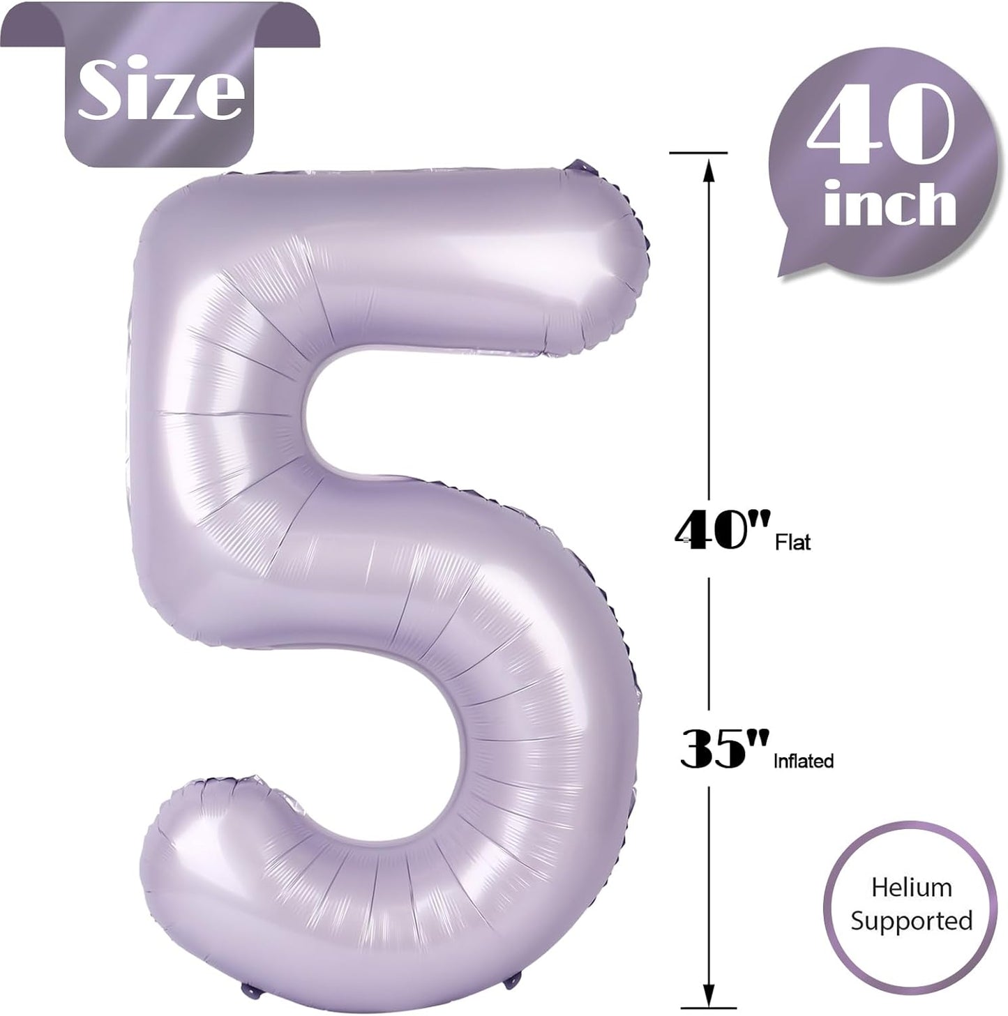 Number 5 Balloon - 40 Inch Lilac Lavender Birthday Decoration | Perfect for 5th Birthday Parties